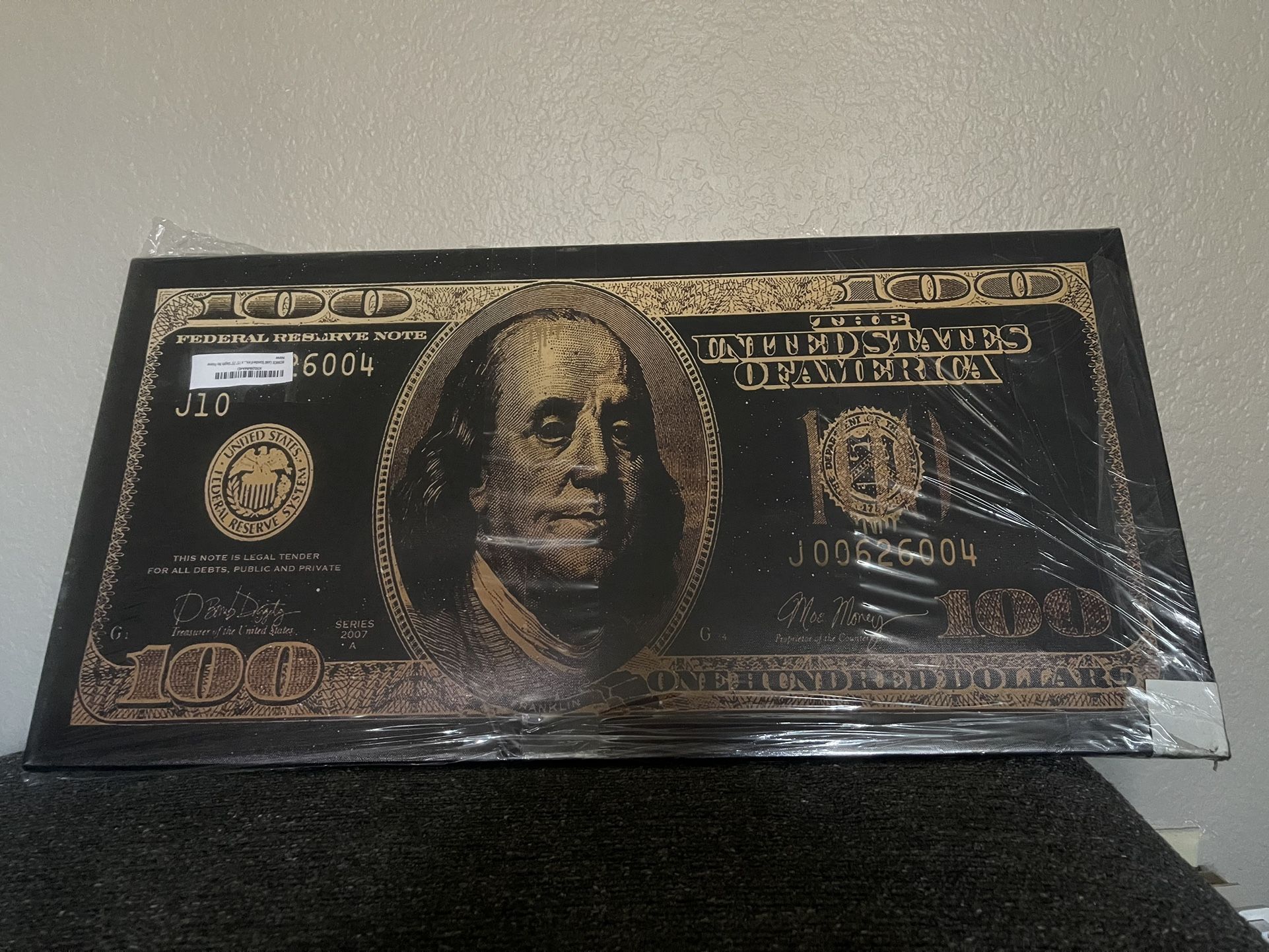 IKONICK “Gold Standard” $100 Bill Canvas Wall Art - 15” x 30” (Brand New)