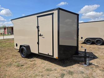 2027 New 6x12 SA Screwless Enclosed Trailer | Blackout | Spoiler Package | .08 Polycor | Dexter Axle | El Paso | 1255 (TAN)