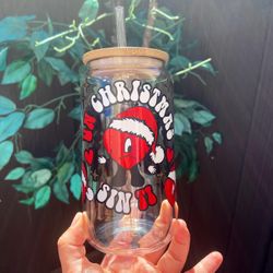 Bad Bunny “un Christmas Sin Ti” Glass Can, 16oz Libbey Cup, Glass Can With Lid  And Straw for Sale in El Paso, TX - OfferUp