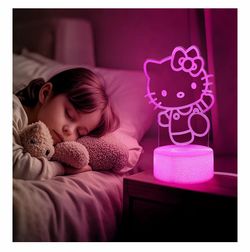 Pink Kawaii Kitty 3D Night Light with Corded Control- Dreamy Girls Room Decor, Perfect Birthday/Christmas Gift for Kids, Unique Holiday Present