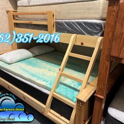 Twin Full Natural Bunk Bed With Mattress Colchones Incluidos 