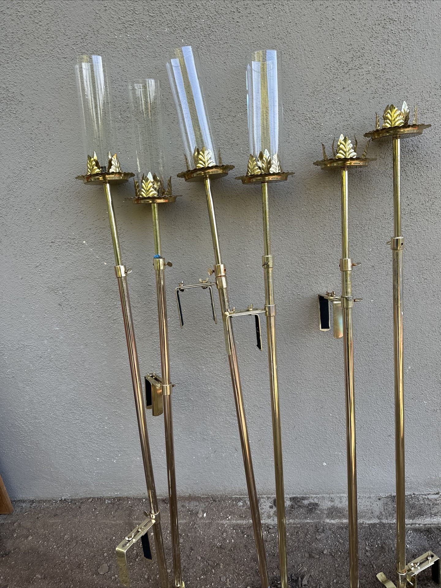 Brass Vintage Candle Holders With Top Glass And Candles 25 Each Complete Set 