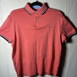 Tommy Hilfiger Men’s Polo Shirt Size Small Coral Flag Logo Classic Fit