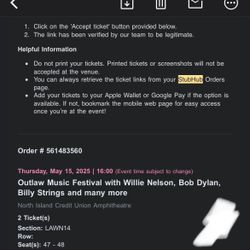 2 Tix: Outlaw Music Fest: Willie Nelson, Bob Dylan 