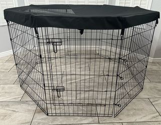 NEW Pet Playpen 8 Panels Foldable Metal Exercise Pen Top Cover (36” H -24” W)