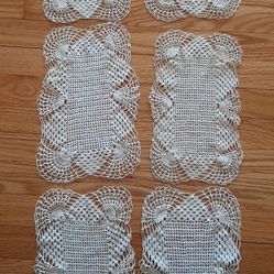 6 Vintage Crochet Doily Off White