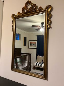 Gold Ornate Wall Mirror with Bow Crest