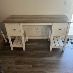 White And Brown Desk , 2 Drawers 