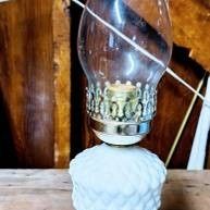 Vintage Quilted Pillow Milk Glass Student Table Lamp