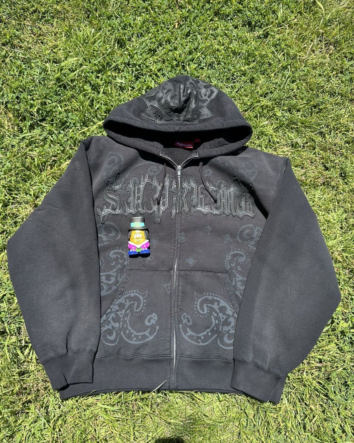 Supreme Leather Appliqué Zip Up Hoodie