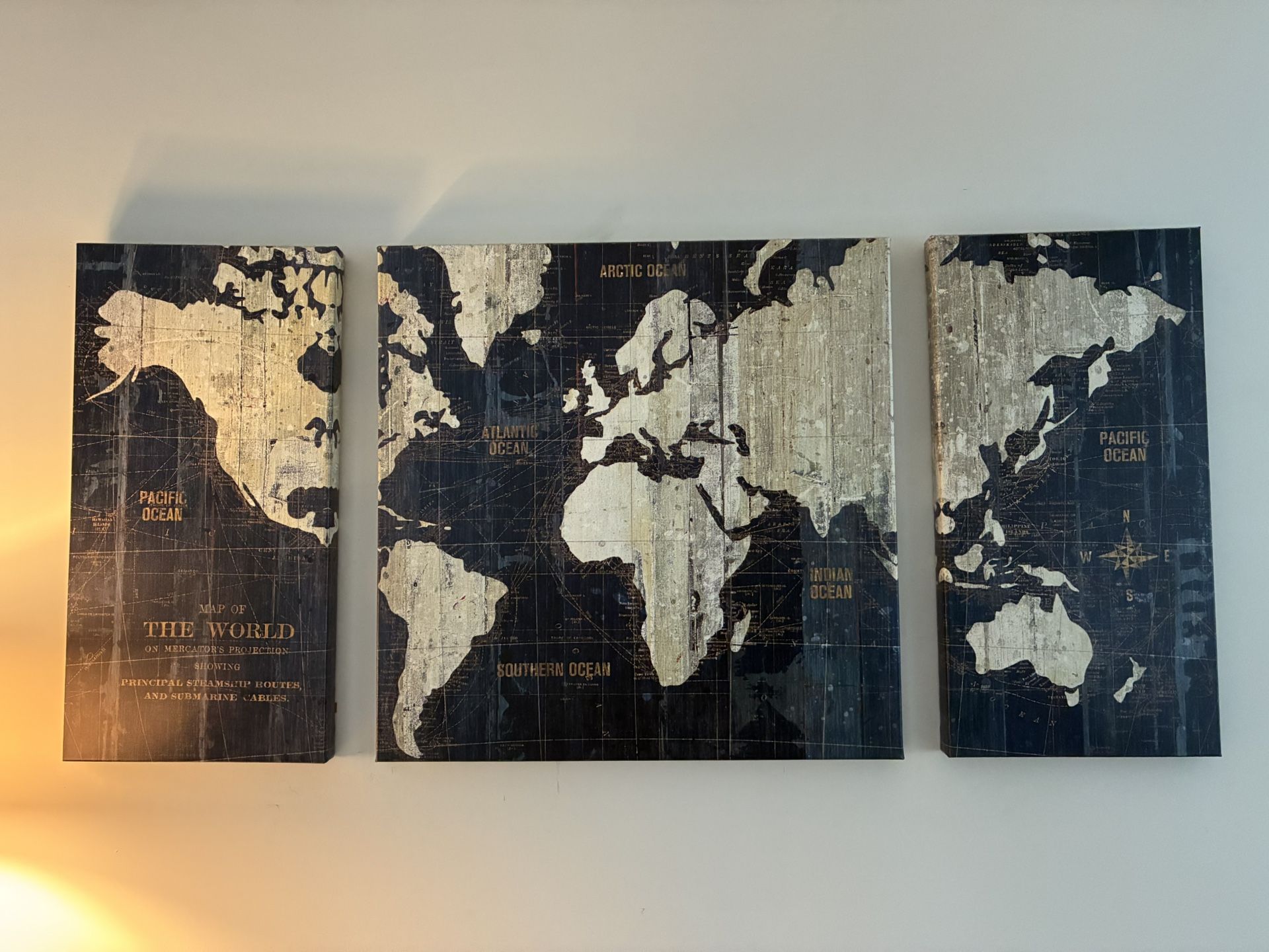3 Piece World Print On Canvas
