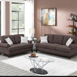 Brand New Modern Comfy Chenille Fabric Sofa Loveseat Set 