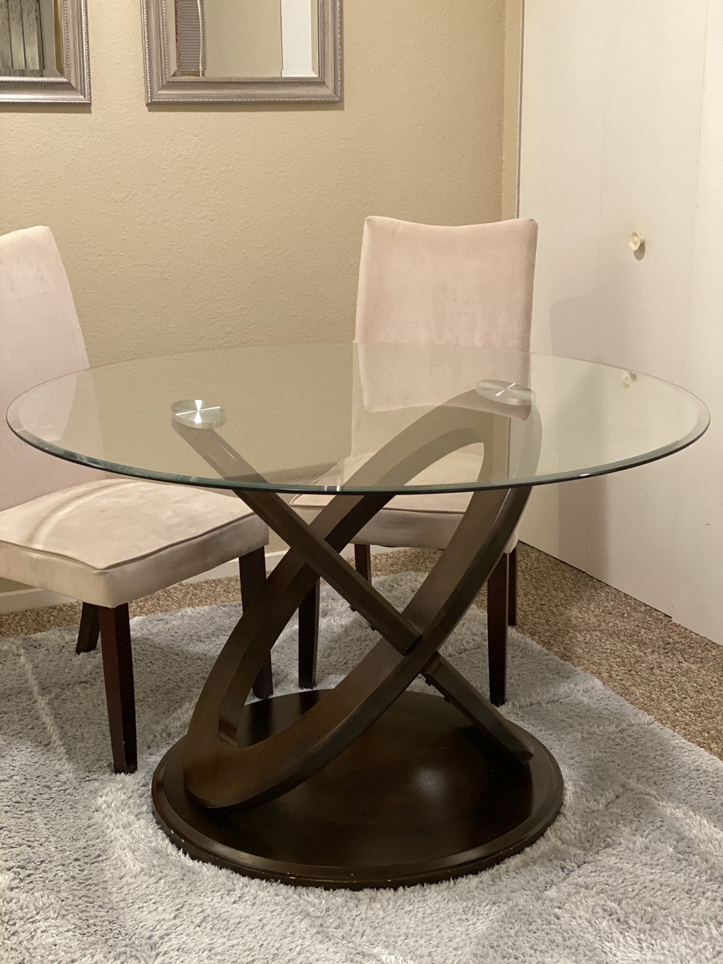 Glass top modern dining table set 4 chairs