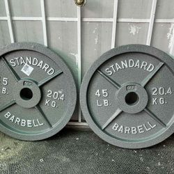 Pair of 45lbs (2”Olympic) Standard Barbell Metal Weight Plates