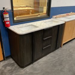 60” Black/Brown Solid Wood Bathroom Vanity with Marble Top (V35)