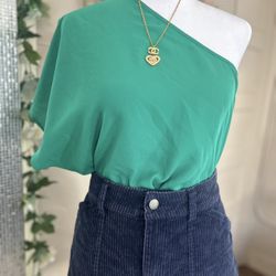 One Shoulder Green Top Size Large 