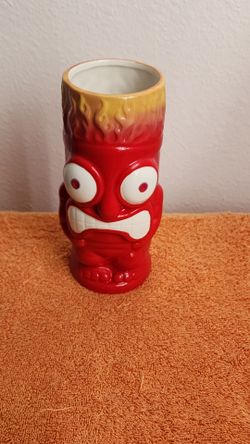 Red Ceramic Tiki Mug with Flame Design