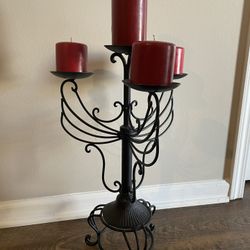 Sculpted Candelabra with Candles, Black Iron