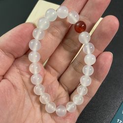 8.3mm White Ice-Clear Agate Bracelet
