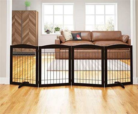 PAWLAND 96-inch Extra Wide Dog gate for The House, Doorway, Stairs, Freestanding Foldable Wire Pet Gate, Set of Support Feet Included (Espresso, 30" H