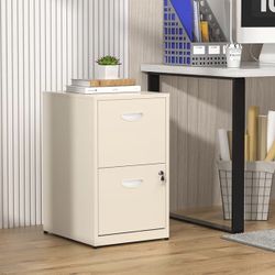 2 Drawer File Cabinet with Lock,Small Filing Cabinet for Home Office,Metal Vertical File Under Desk Cabinets for A4/Letter,Assembly Required, Cream