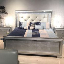 Allura Silver LED Panel Bedroom Set / Queen and King Bed Frame