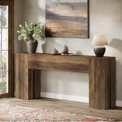 New assembled 71-Inch Long Console Table for Entryway, Farmhouse Sofa Console Behind Couch, Entry Table for Hallway, Foyer, Living Room, Brown