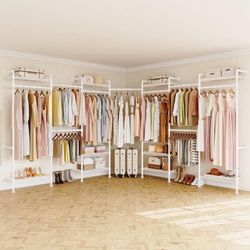 L7 Wall Mounted Industrial Pipe Clothing Rack, Corner Closet System Heavy Duty M