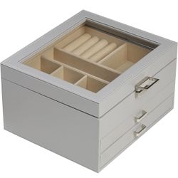 Clear Lid Jewelry Box,3 Layers Jewelry Organizer Large Multi-Functional Jewelry Storage Box with 2 Drawers,Jewelry Display Case of Rings Earrings Neck