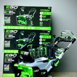 Brand new in box EGO Power+ Peak Power SNT2112 21 in. Single stage 56 V Battery Snow Blower Kit (Battery & Charger) W/ STEEL AUGER & TWO 5.0 AH BATTER