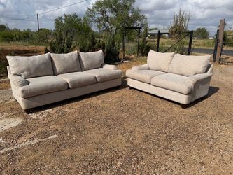Beige Fabric Sofa and Loveseat Set good condition and clean $250 delivery available $20