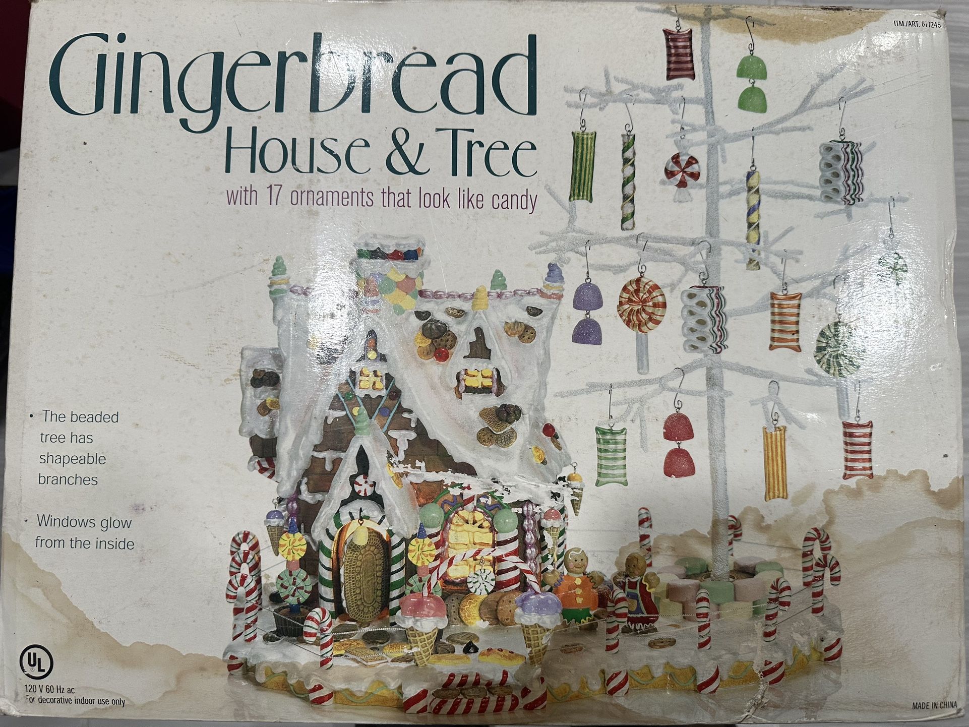 Vintage Gingerbread House & Tree 17 Candy Ornaments & Light Cord