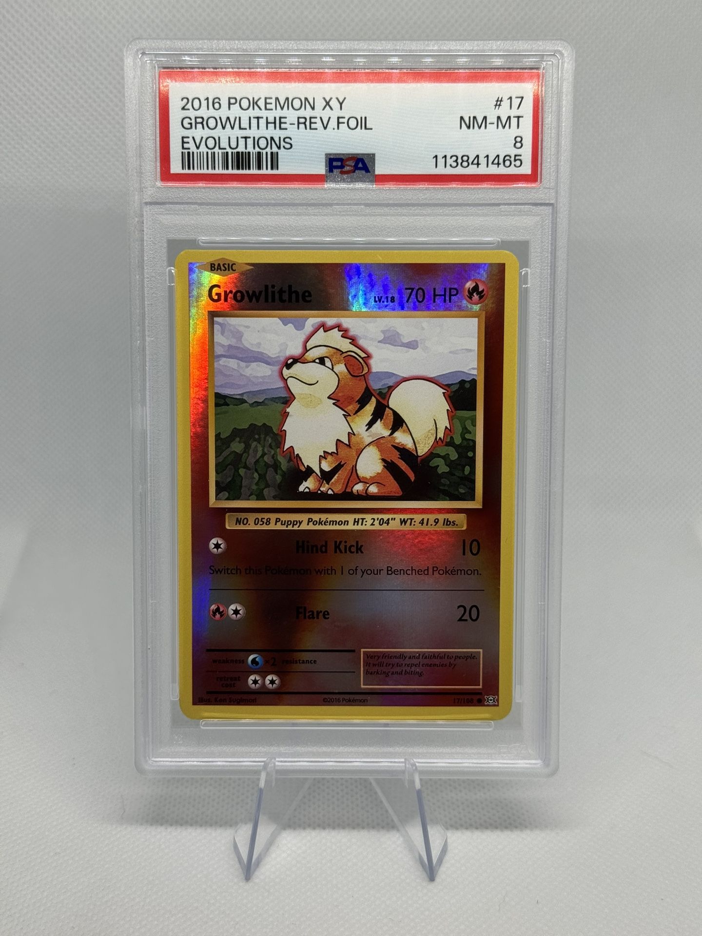 2016 Pokemon XY Evolutions - Growlithe #17 Reverse Foil - PSA 8