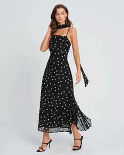 Rihoas Black Polka Dot Slip Maxi Dress - XS - New