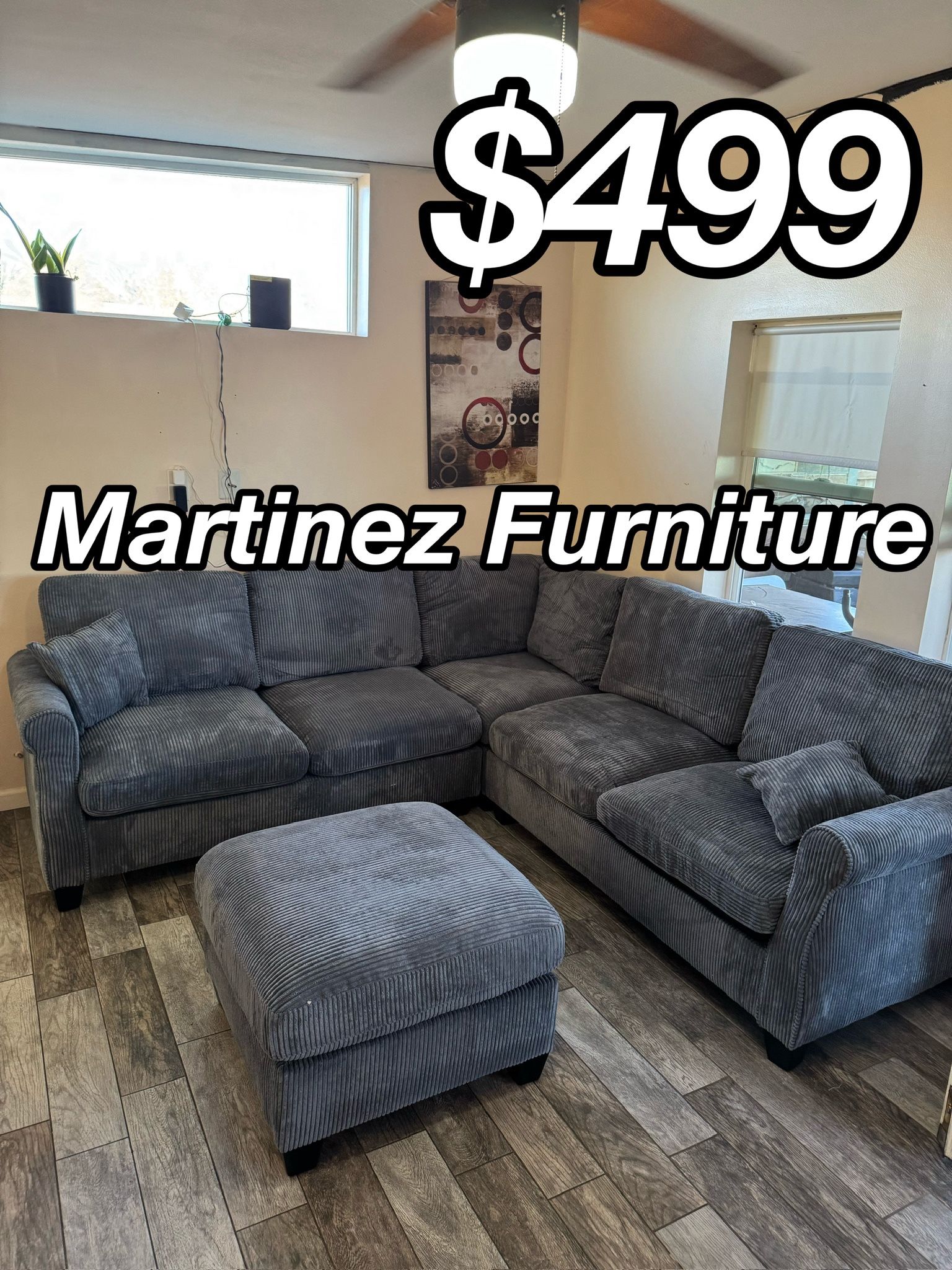 BRAND NEW DARK GREY SECTIONAL SOFA WITH OTTOMAN NEW IN BOXES 