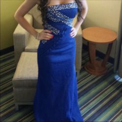 Royal Blue With Sequins Prom Party Wedding Dress Size Small