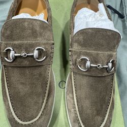 Gucci Konrad suede loafers olive color men shoes