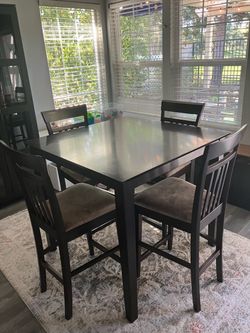 Solid Wood Dining Table & 4 Bar-Height Chairs