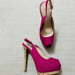 Pink Suede Heels with Cork Heel