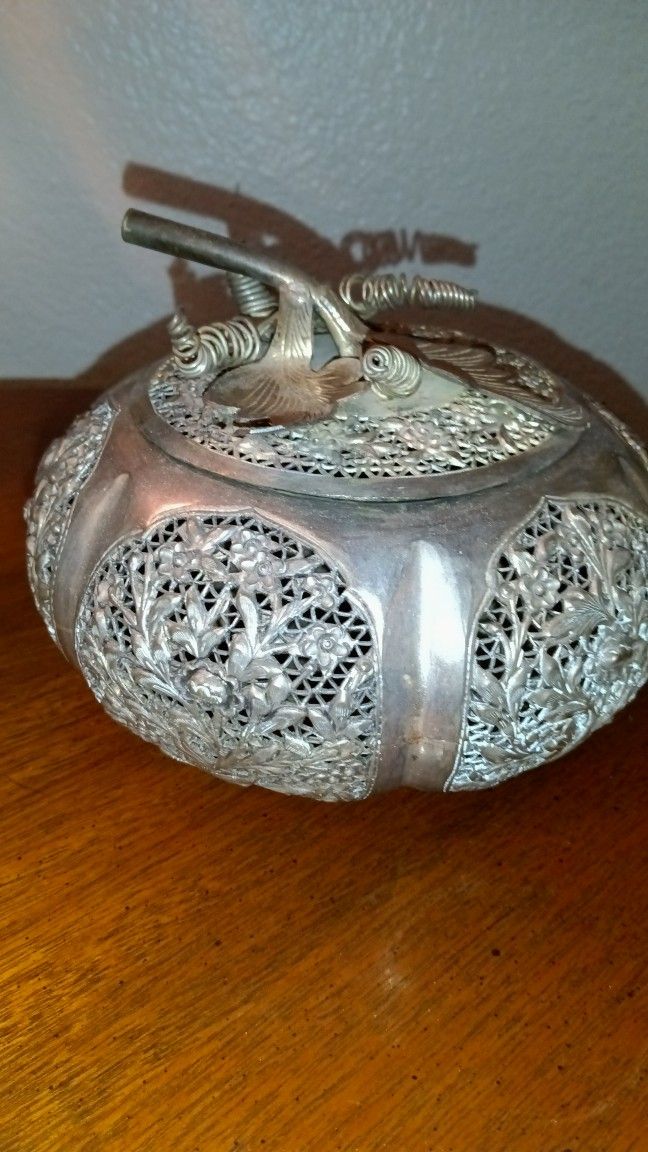 Antique Cambodian Betel Box Crafted With Flowers Pumpkin Shaped