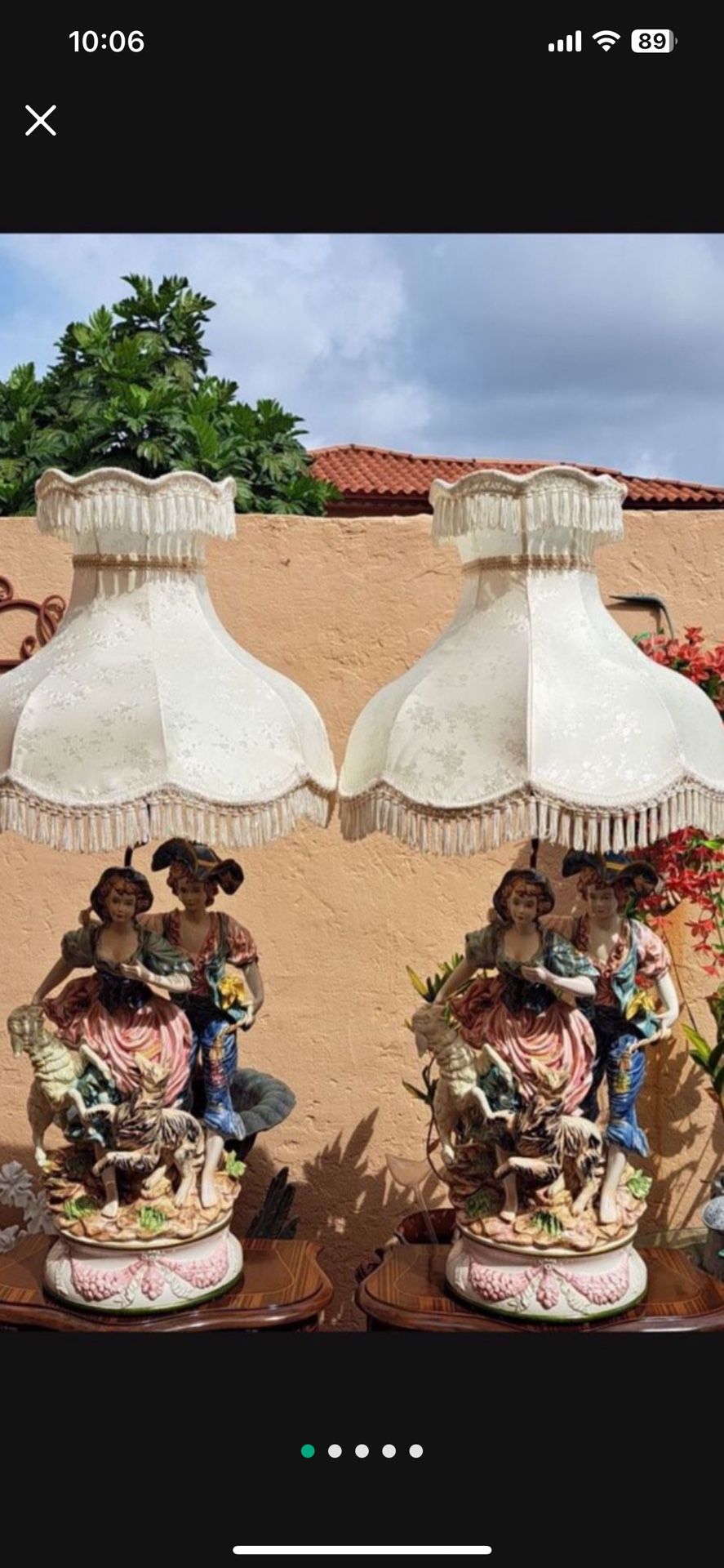 Antique Capodimonte Big Porcelain Statue Lamps Set With Shade