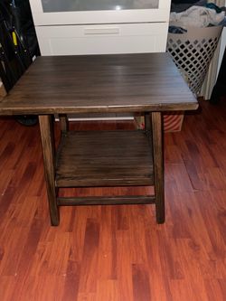 Dark Brown Wood End Table with Lower Shelf