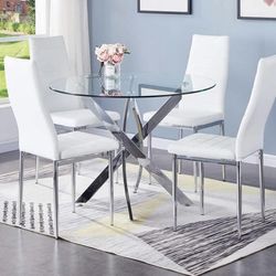 Like New Modern Dining Table With Chairs Glass Chrome