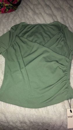 YOZY Green Ribbed Wrap top
