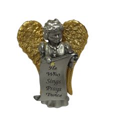  Camco Vintage Guardian Angel Pewter He Who Sings Prays Twice