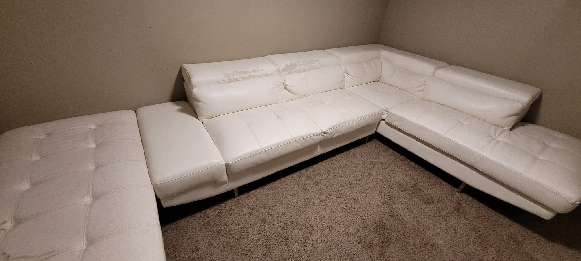 Sectional Couch White Leather 