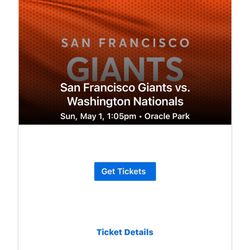 Giants Vs Nationals 5/1/22 Four Tickets $150 OBO