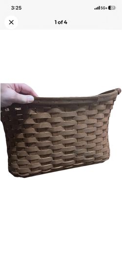 Vintage Longaberger Magazine Basket Handwoven Wood Oval w/ Swing Handle USA