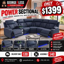 Power Reclining Sectional Sofa with LED Lighting and Bluetooth speaker