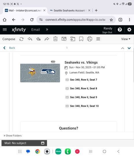 Seahawks vs Vikings Tickets for today's game